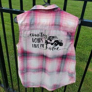 Distressed Jeep sleeveless flannel